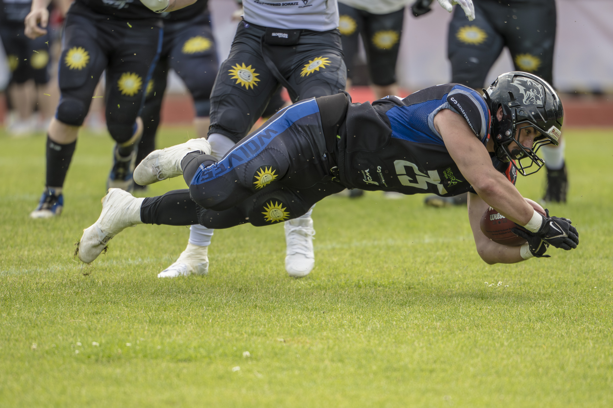 René Lange  erzielte für die Minden Wolves den Touchdown zum 12:14 - Foto: Nick Jungnitsch